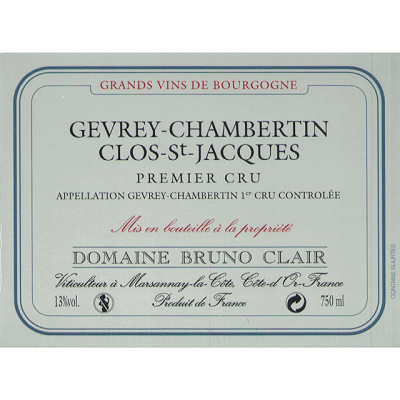 Bruno Clair Gevrey-Chambertin 1er Cru Clos St-Jacques 2023 (6x75cl)