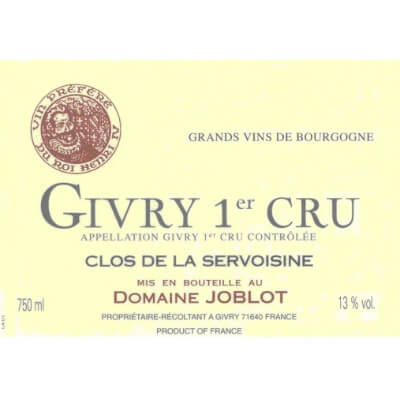 Joblot Givry 1er Cru Clos de la Servoisine Rouge 2022 (12x75cl)