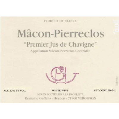 Guffens Heynen Macon Pierreclos 1er Jus Chavigne 2022 (12x75cl)