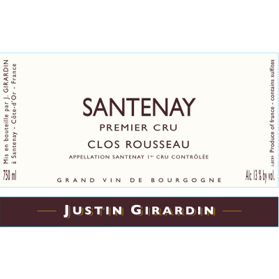 Justin Girardin Santenay 1er Cru Clos Rousseau 2022 (6x75cl)